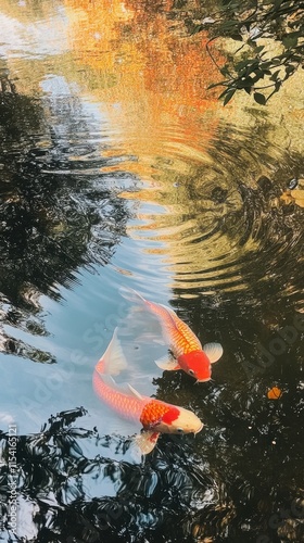 Vividly colorful koi fish swimming in a serene pond with tranquil ripples. HD phone wallpaper. photo