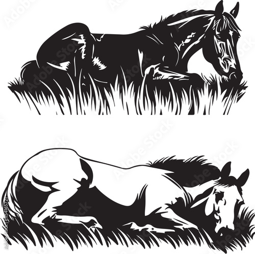 Horses Lying Down Stylized Vector Illustration Graphic