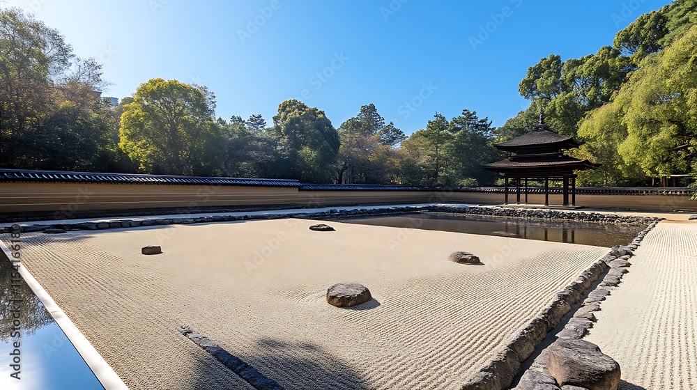 custom made wallpaper toronto digitalTranquil Japanese Zen garden with pagoda.