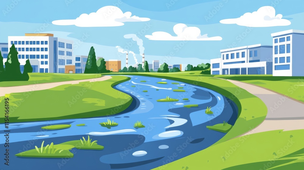 Urban River Runoff in City Landscape Urban River Runoff in City Landscape