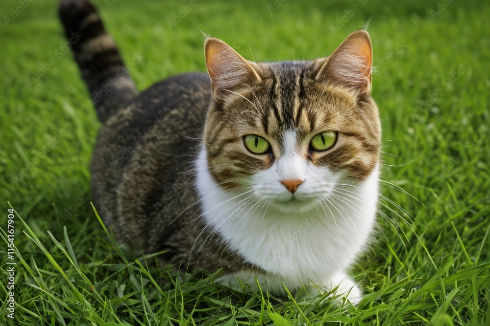 there is a cat that is sitting in the grass looking at the camera there is a cat that is sitting in the grass looking at the camera