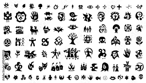Fairy tale vector icon set , characters signs and symbols history graphic background book coverobile