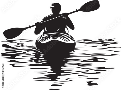 Man in Kayak Silhouette Vector Illustration Graphic