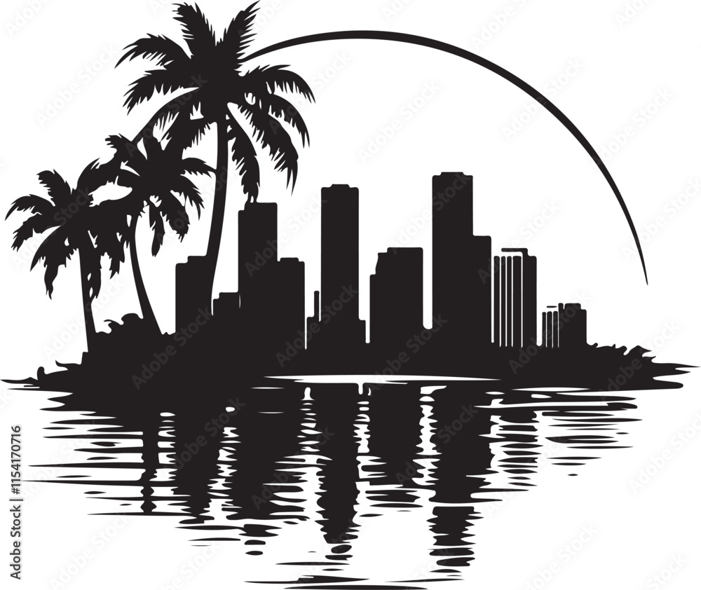 Obraz premium Miami Skyline Silhouette Vector Illustration Graphic