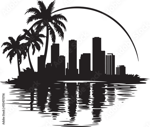 Miami Skyline Silhouette Vector Illustration Graphic