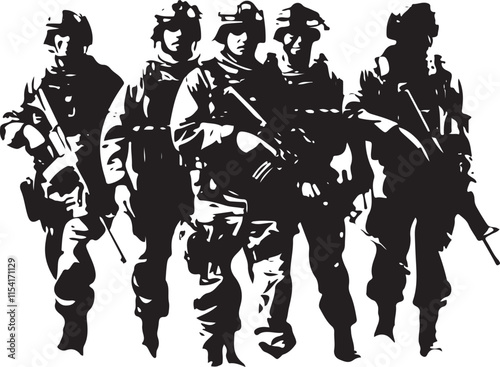 Military Soldiers Stencil Silhouette Vector Illustration Graphic