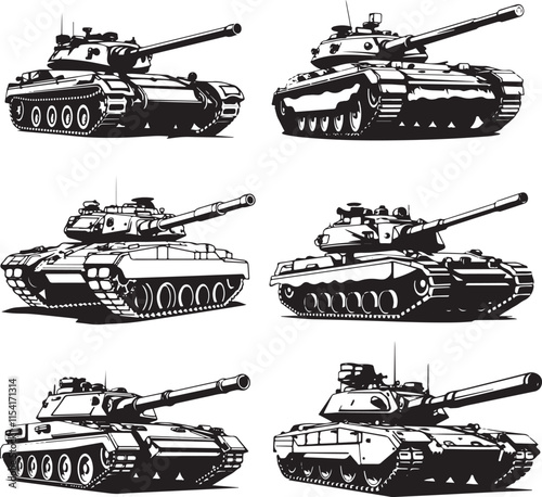 Military Tanks Stylized Set Vector Illustration Graphic