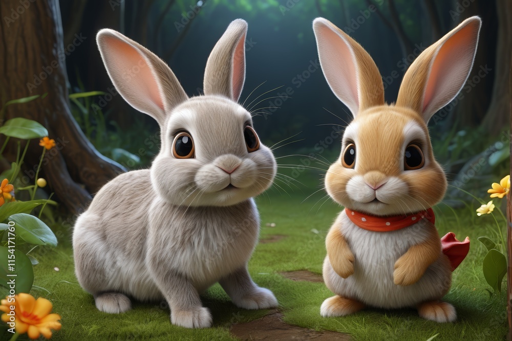 there are two rabbits that are standing in the grass there are two rabbits that are standing in the grass