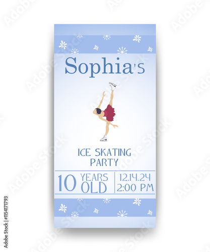 A personalized invitation to the rink. A ticket to figure skating. Vector illustration on the white background 