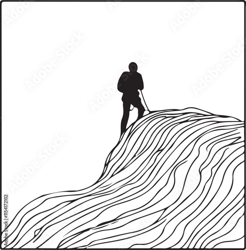 Mountain Climber on Mountain Framed Stylized Vector Illustration Graphic