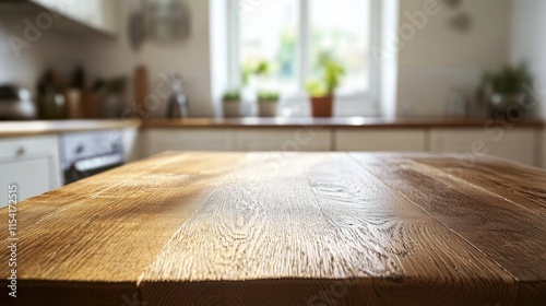 Cozy kitchen scene rustic wooden table natural light photo