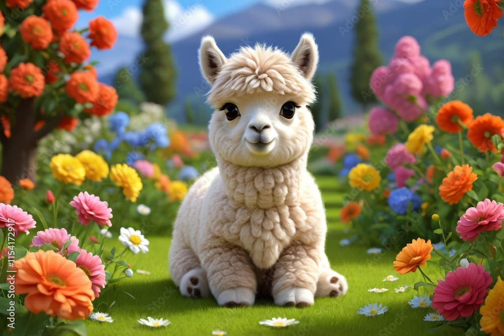 there is a llama sitting in a field of flowers there is a llama sitting in a field of flowers