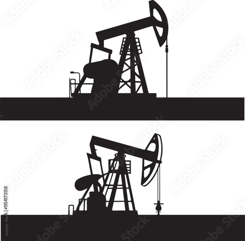 Oil Wells Silhouette Set Vector Illustration Graphic