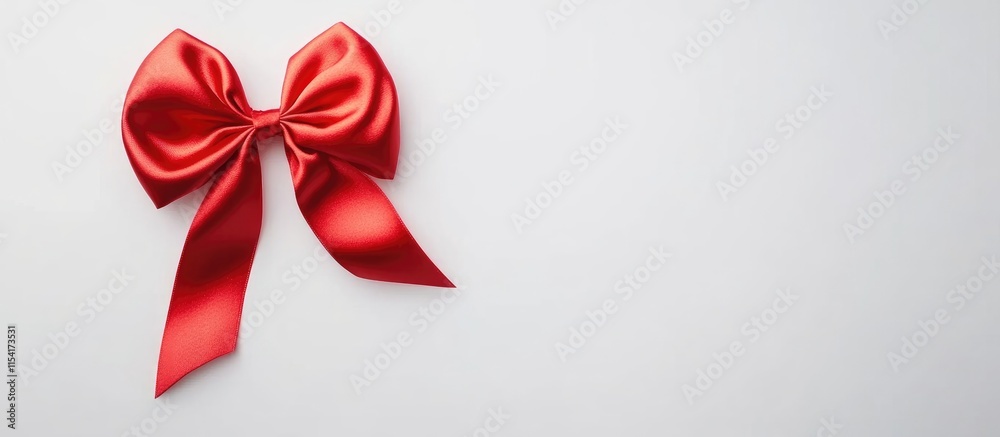 Elegant shiny red satin ribbon bow on a clean white background perfect for text customization and festive decoration. Elegant shiny red satin ribbon bow on a clean white background perfect for text customization and festive decoration.