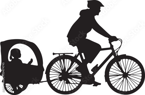 Person on Bicycle with Child Carrier Silhouette Vector Illustration Graphic