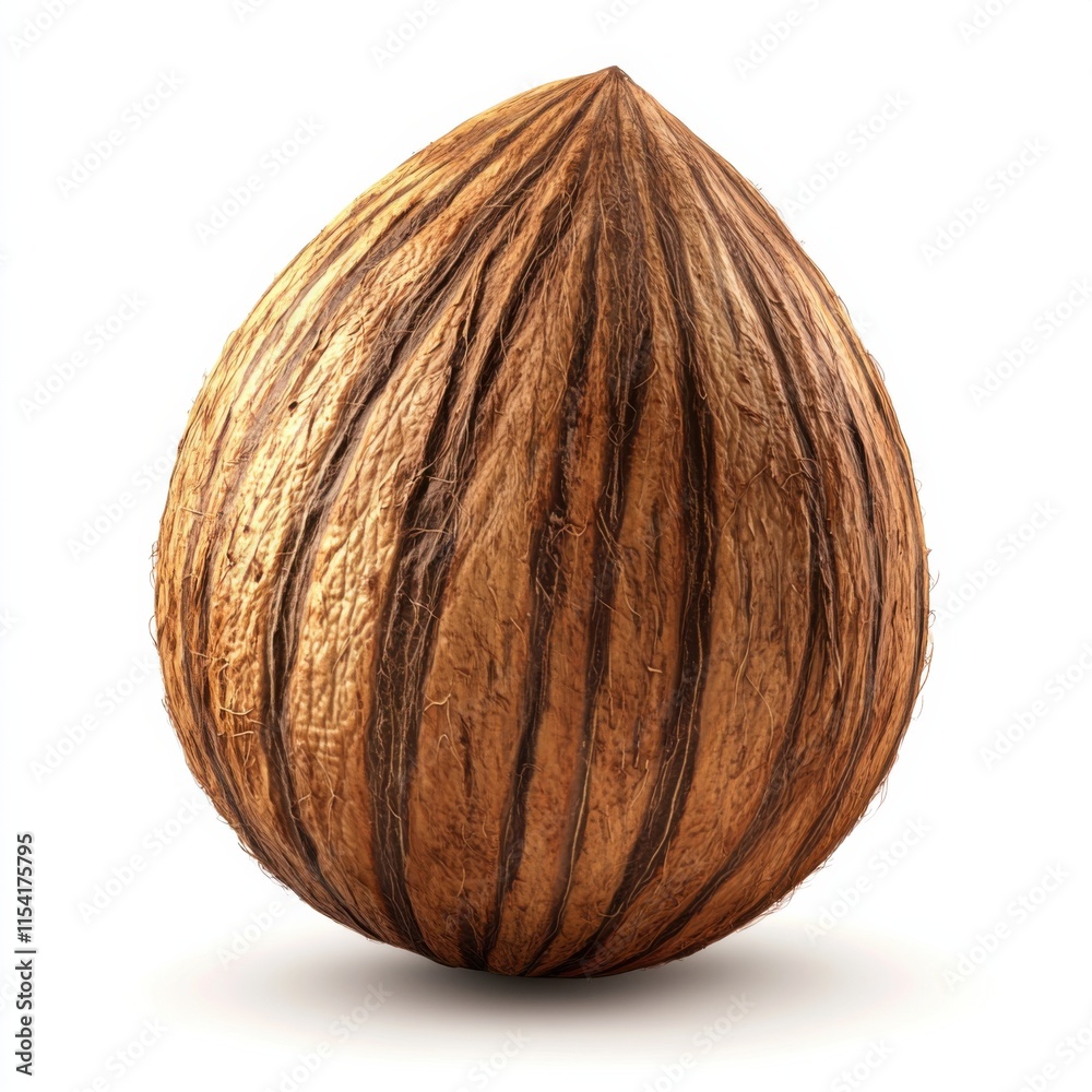An entire open-topped coconut, showing white flesh isolated on a white background.