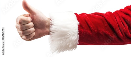 Santa Claus hand gesture with thumbs down on white background showcasing a festive and humorous expression of disapproval during the holiday season photo