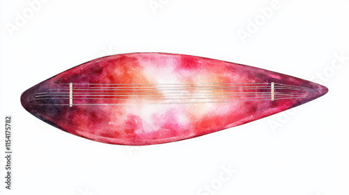 Watercolor dulcimer with glowing trapezoidal shape isolated design on white background photo