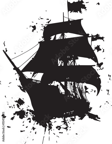Pirate Ship Grunge Silhouette Vector Illustration Graphic