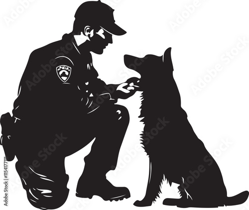 Police Officer and Dog Silhouette Vector Illustration Graphic