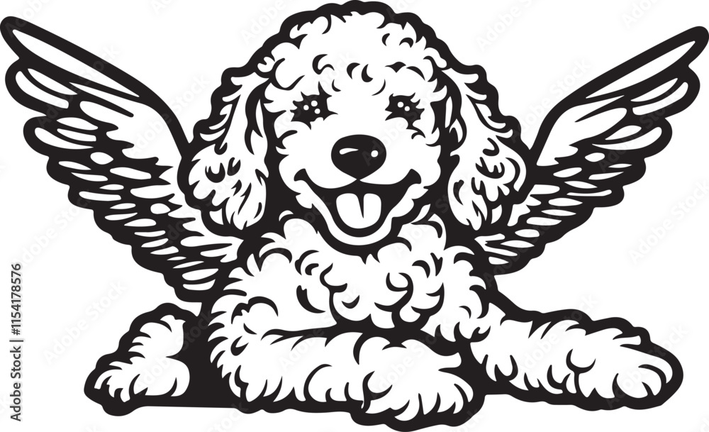 Poodle Dog with Angel Wings Stylized Vector Illustration Graphic Poodle Dog with Angel Wings Stylized Vector Illustration Graphic