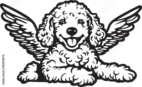 Poodle Dog with Angel Wings Stylized Vector Illustration Graphic