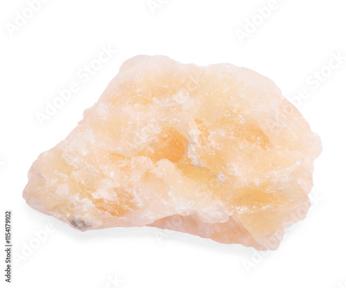 Beautiful orange calcite isolated on white. Natural gemstone