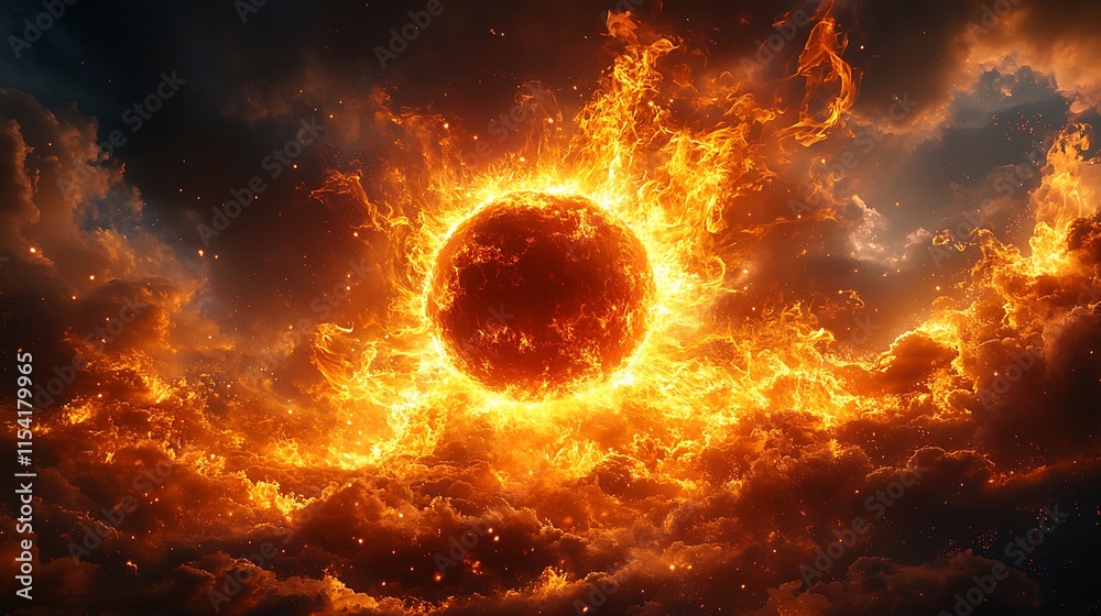 Blazing sun enveloped in flames reflecting celestial intensity wallpaper image