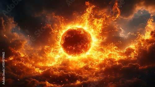 Obraz na płótnie Blazing sun enveloped in flames reflecting celestial intensity wallpaper image w salonie