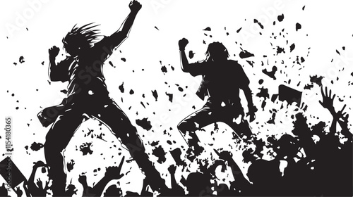 Rock Band and Crowd Grunge Silhouette Vector Illustration Graphic