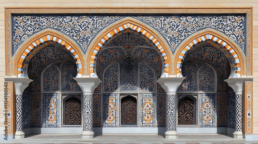 Obraz premium Ornate Islamic architecture with arches and intricate tilework.