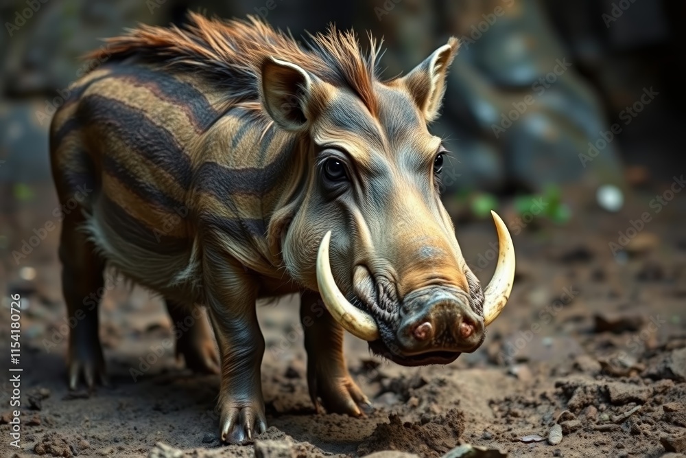 Fototapeta premium there is a warthog standing in the dirt with its tusks