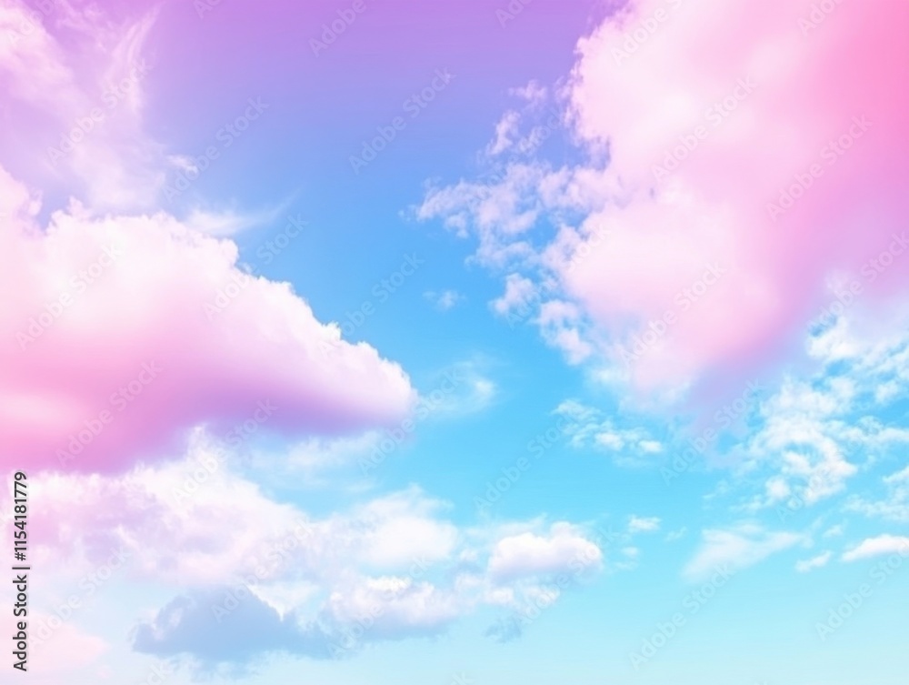 Soft Pink and Blue Sky with Whimsical Clouds Under Gentle Daylight Soft Pink and Blue Sky with Whimsical Clouds Under Gentle Daylight