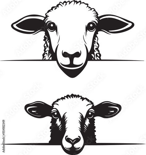 Sheep Peeking Stylized Silhouette Set Vector Illustration Graphic