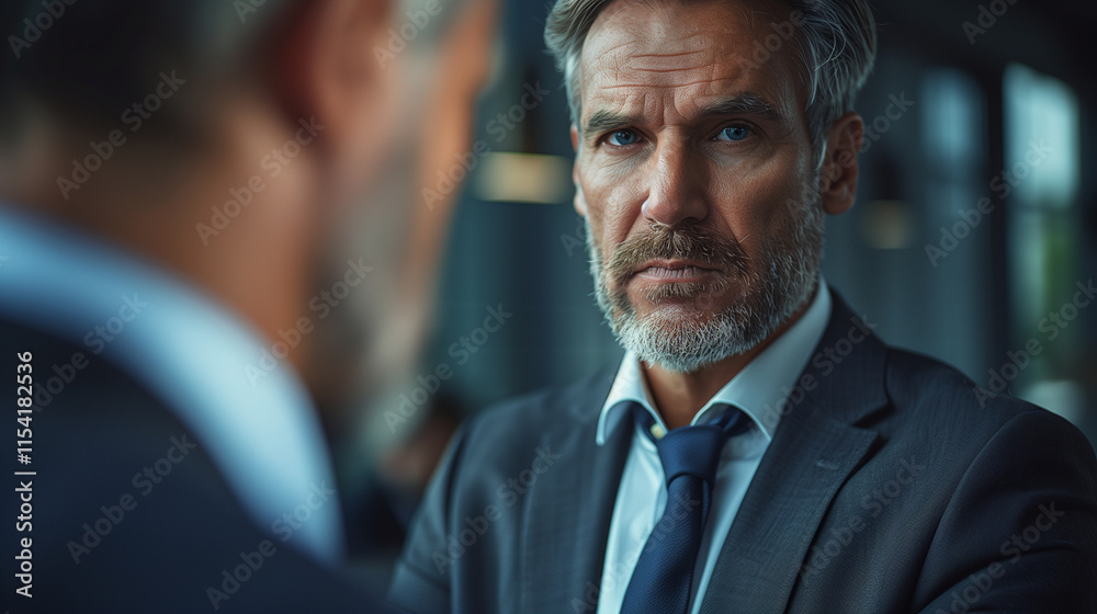 Portrait of a businessman person argue with another person (man, men, work) Portrait of a businessman person argue with another person (man, men, work)