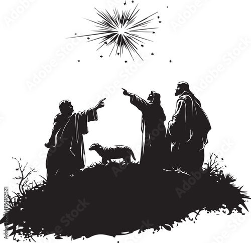 Shepherds Pointing At the Holy Star Silhouette Vector Illustration Graphic