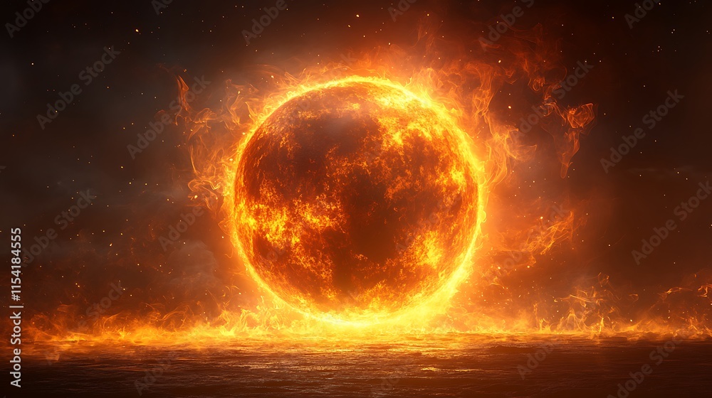 Obraz premium Radiant sun blazing with swirling fiery flames and cosmic energy image