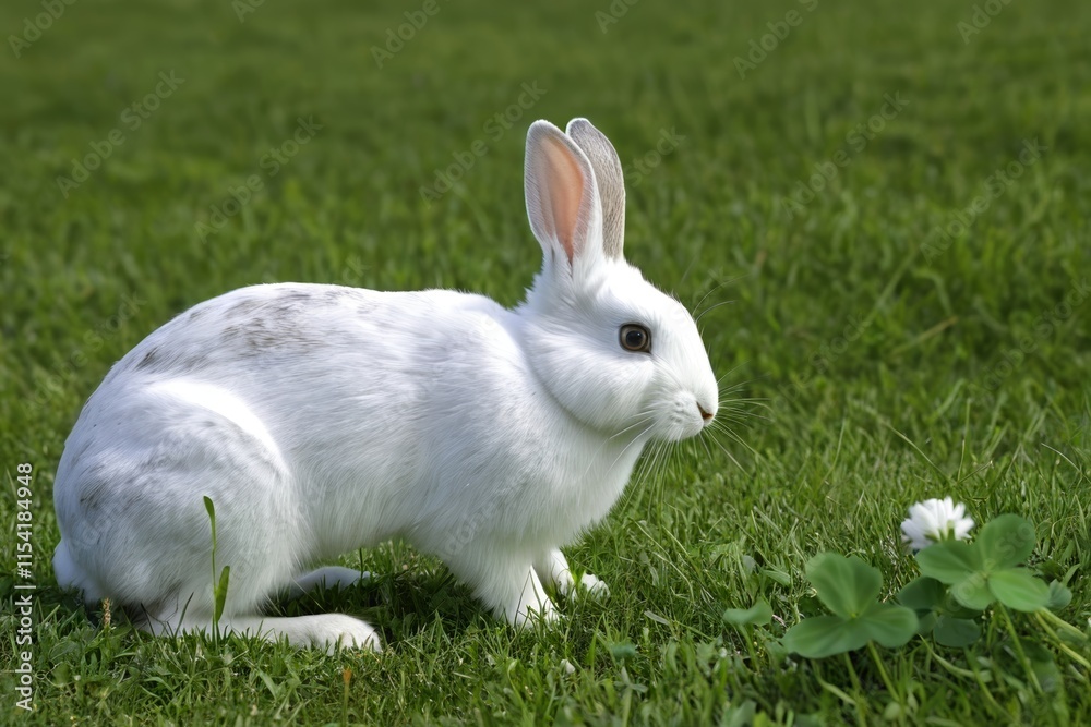 there is a white rabbit that is sitting in the grass there is a white rabbit that is sitting in the grass