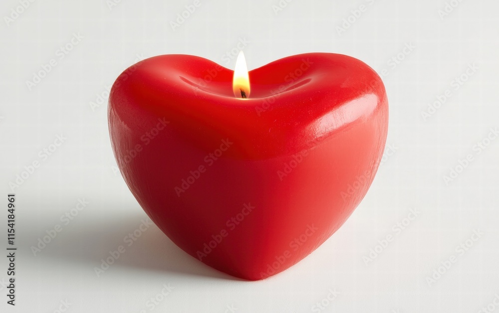 Obraz premium A single red heart-shaped candle glowing brightly, isolated on a clean white background