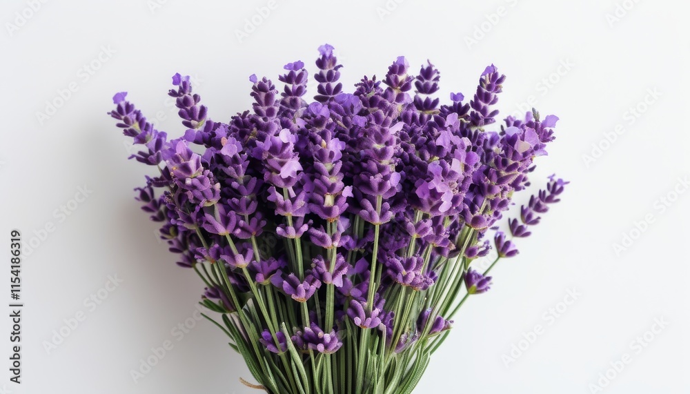 Obraz premium Bunch of Fresh Lavender with Purple Flowers on Light Background Ideal for Upscale Decor