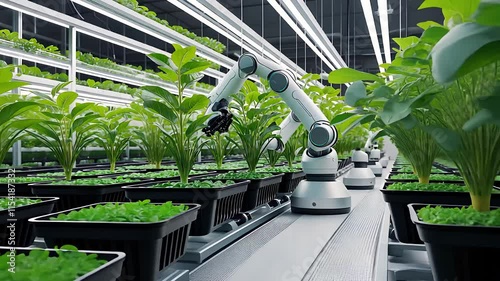 Automated Robotic Farming Technology with Hydroponic Greenhouse Plants and Advanced Agricultural Solutions

 photo