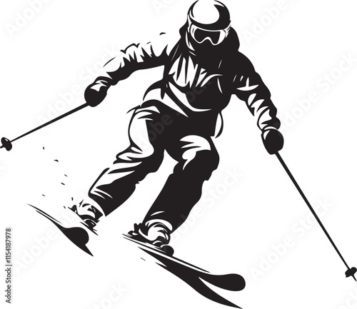 Stylized Person Skiing Downhill Vector Illustration Graphic