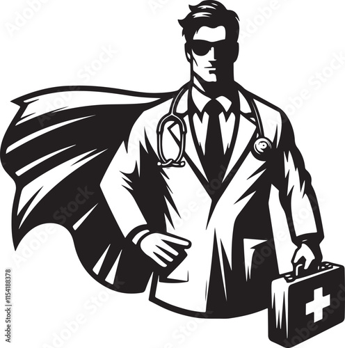 Superhero Doctor with Cape Stylized Vector Illustration Graphic