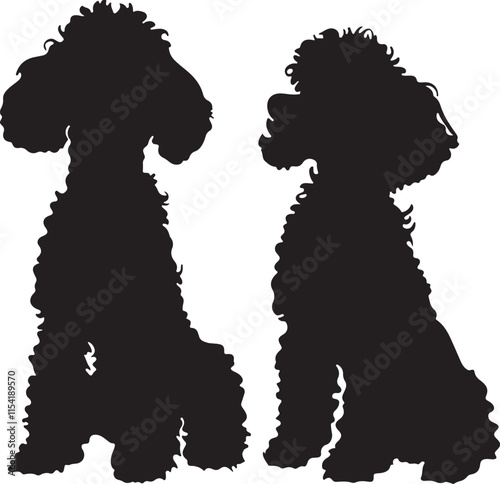 Toy Poodles Sitting Silhouette Set Vector Illustration Graphic