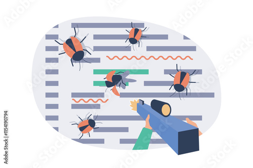 Wallpaper Mural Software testing web concept with flat cartoon people for website design. Developer with shoot gun looking program bugs, finding problems in program, debugging code at screen. Vector illustration. Torontodigital.ca