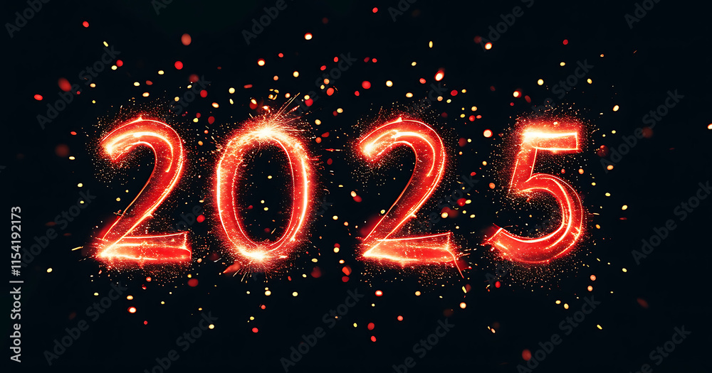 black background. shape a 2025 red glowing light black background. shape a 2025 red glowing light