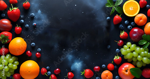 black  background. shape a fresh fruits concept design