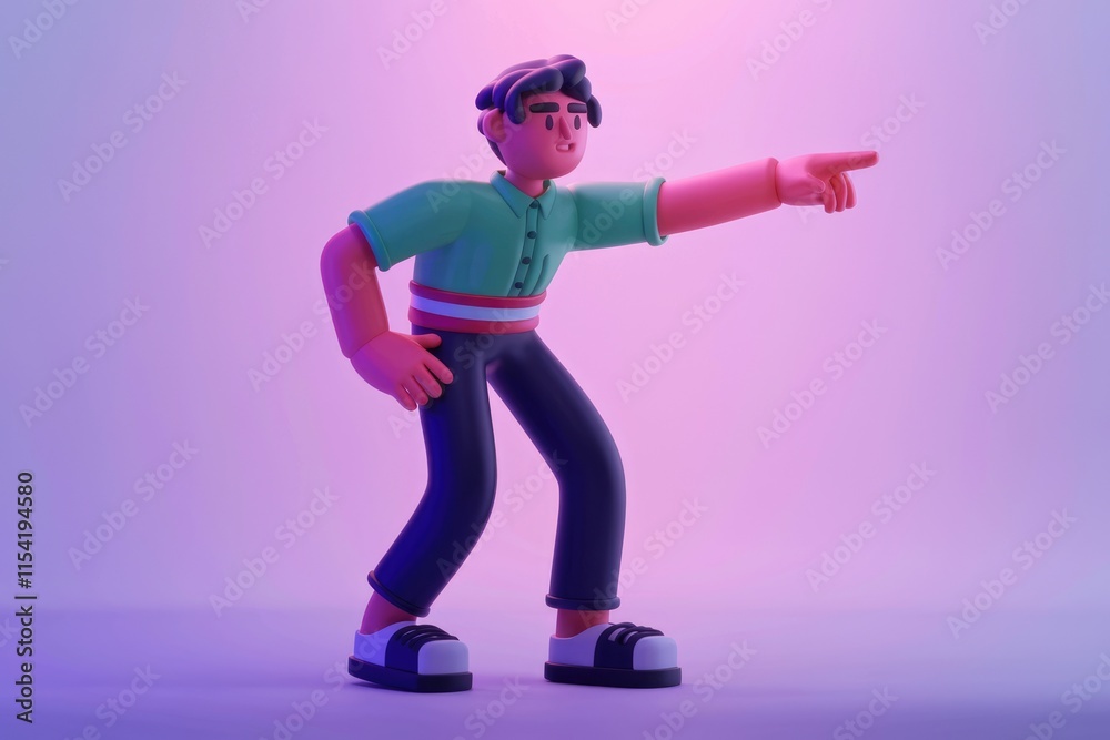 3D cartoon character pointing towards something, showcasing direction or guidance. 3D cartoon character pointing towards something, showcasing direction or guidance.