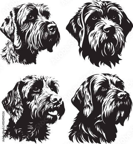 Wirehaired Pointing Griffon Dog Stylized Set Vector Illustration Graphic