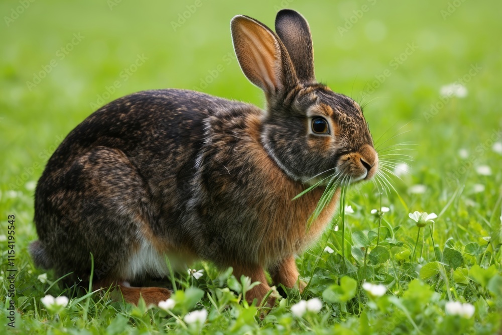 Fototapeta premium there is a rabbit that is sitting in the grass eating grass